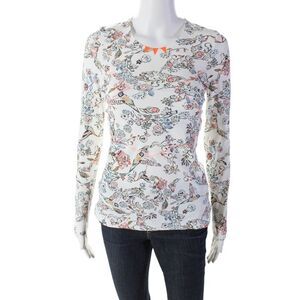 Lucas Hugh Womens Floral Print Round Neck Long Sleeve Blouse White Size XS